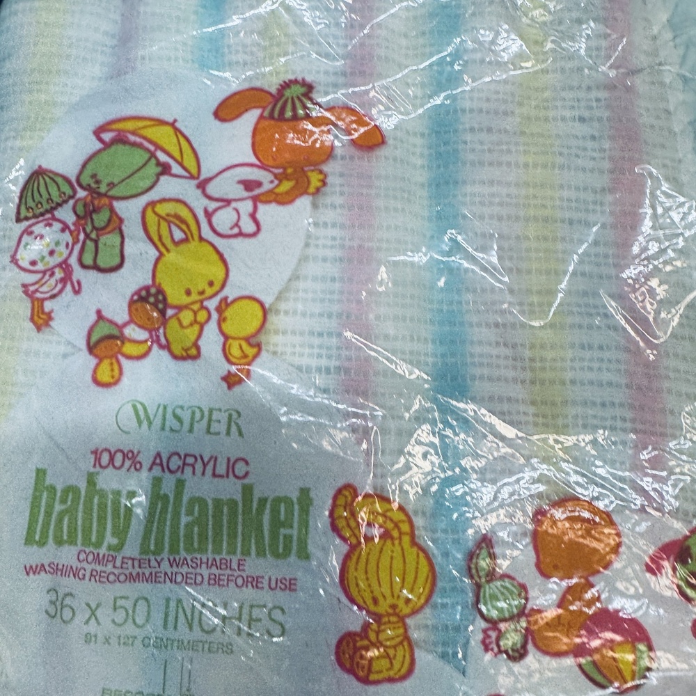 Vintage Wisper‎ Baby Blanket Beacon 36x50 Acrylic New USA Duck Bunny Striped - Picture 4 of 6
